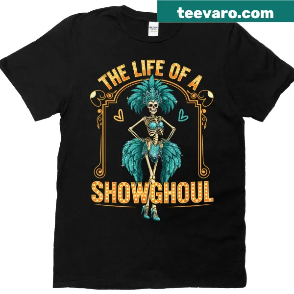 Retro Halloween t-shirt featuring a whimsical skeleton girl illustration