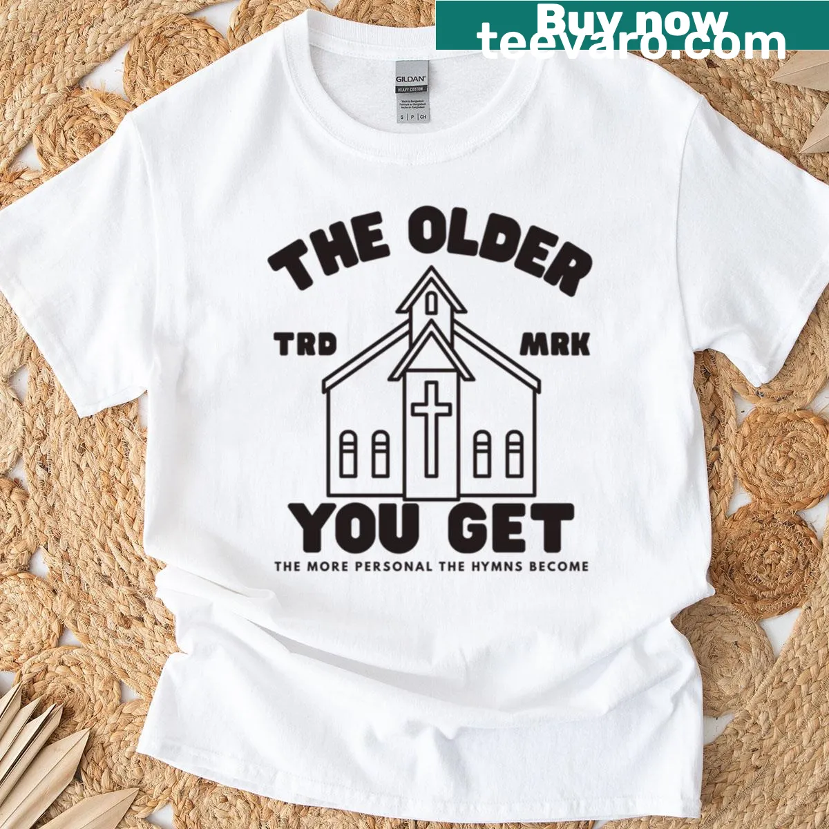Sentimental t-shirt about hymns and aging — on a men's t-shirt