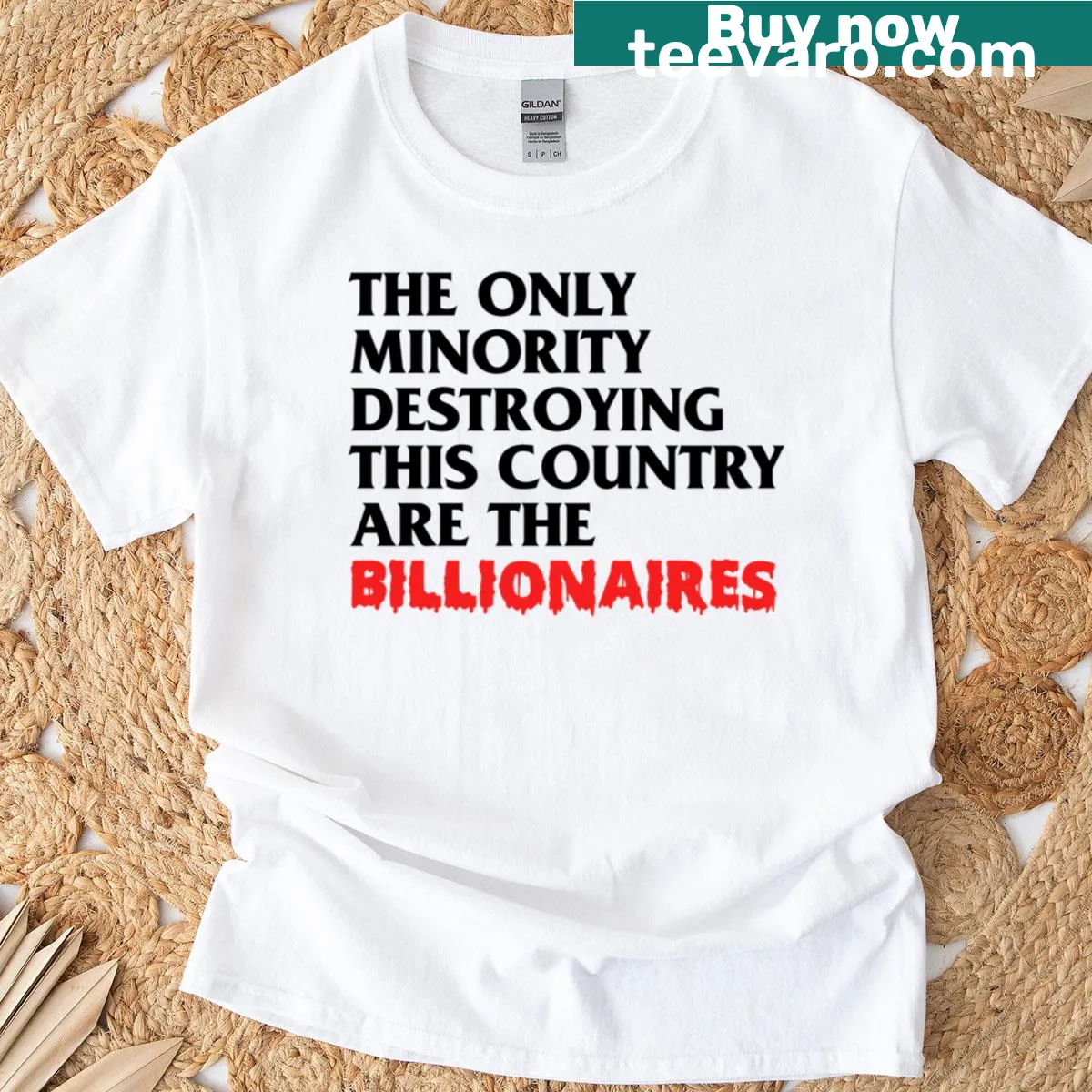 T-shirt with the phrase about billionaires and social justice — on a men's t-shirt