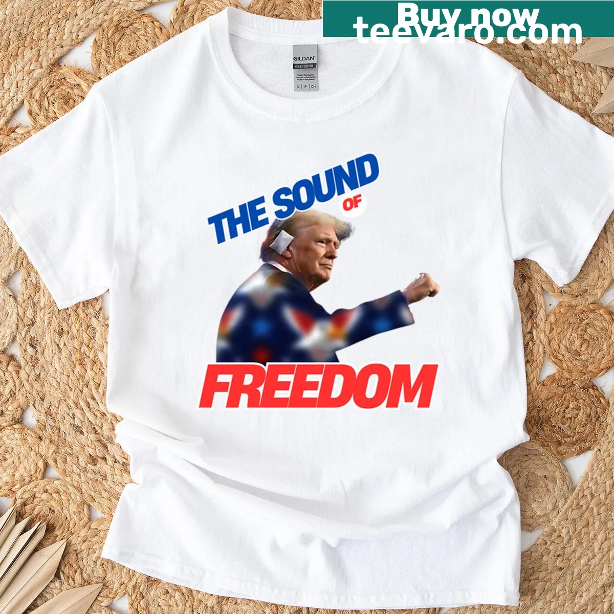 Patriotic oversized t-shirt with political design conveying freedom theme — on a men's t-shirt