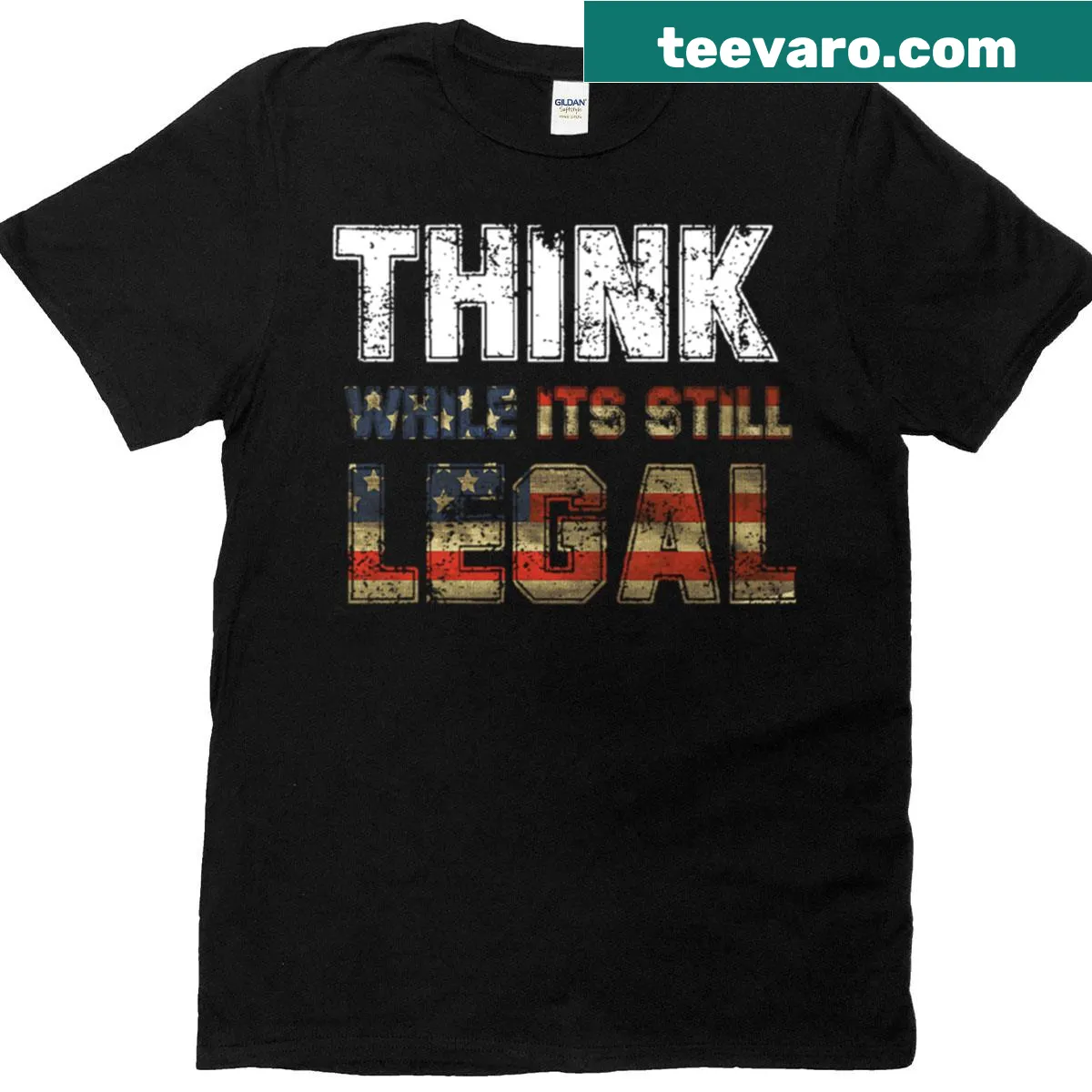 Transparent t-shirt with the phrase 'Think While Its Still Legal' prominently displayed — on a men's t-shirt