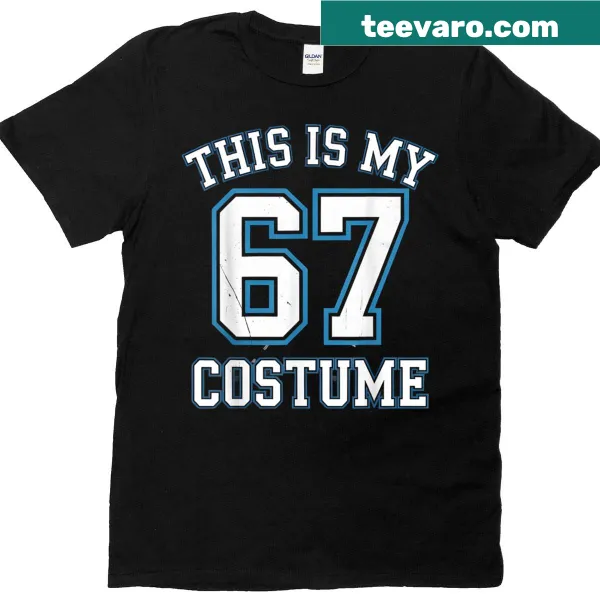Funny kids t-shirt saying 'This Is My 67 Costume' with a lazy meme theme
