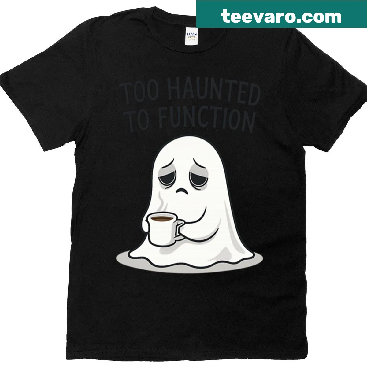 Oversized t-shirt with humorous 'Too Haunted To Function' ghost graphic — on a men's t-shirt
