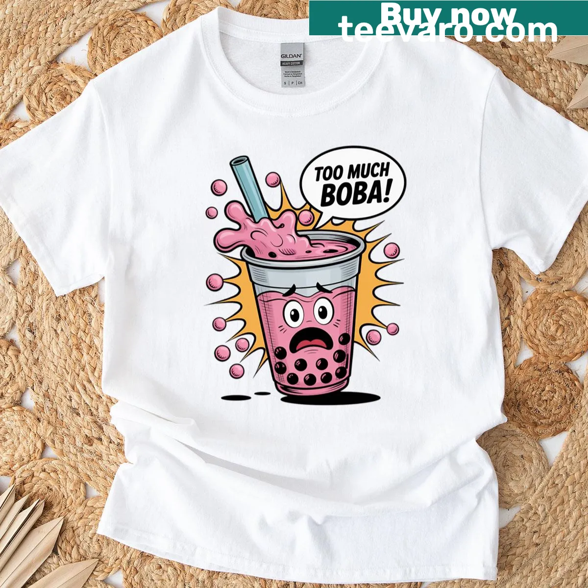 Funny cartoon graphic of bubble tea overload on a t-shirt. — on a men's t-shirt