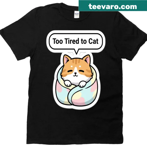 Sleepy cat graphic on an oversized t-shirt