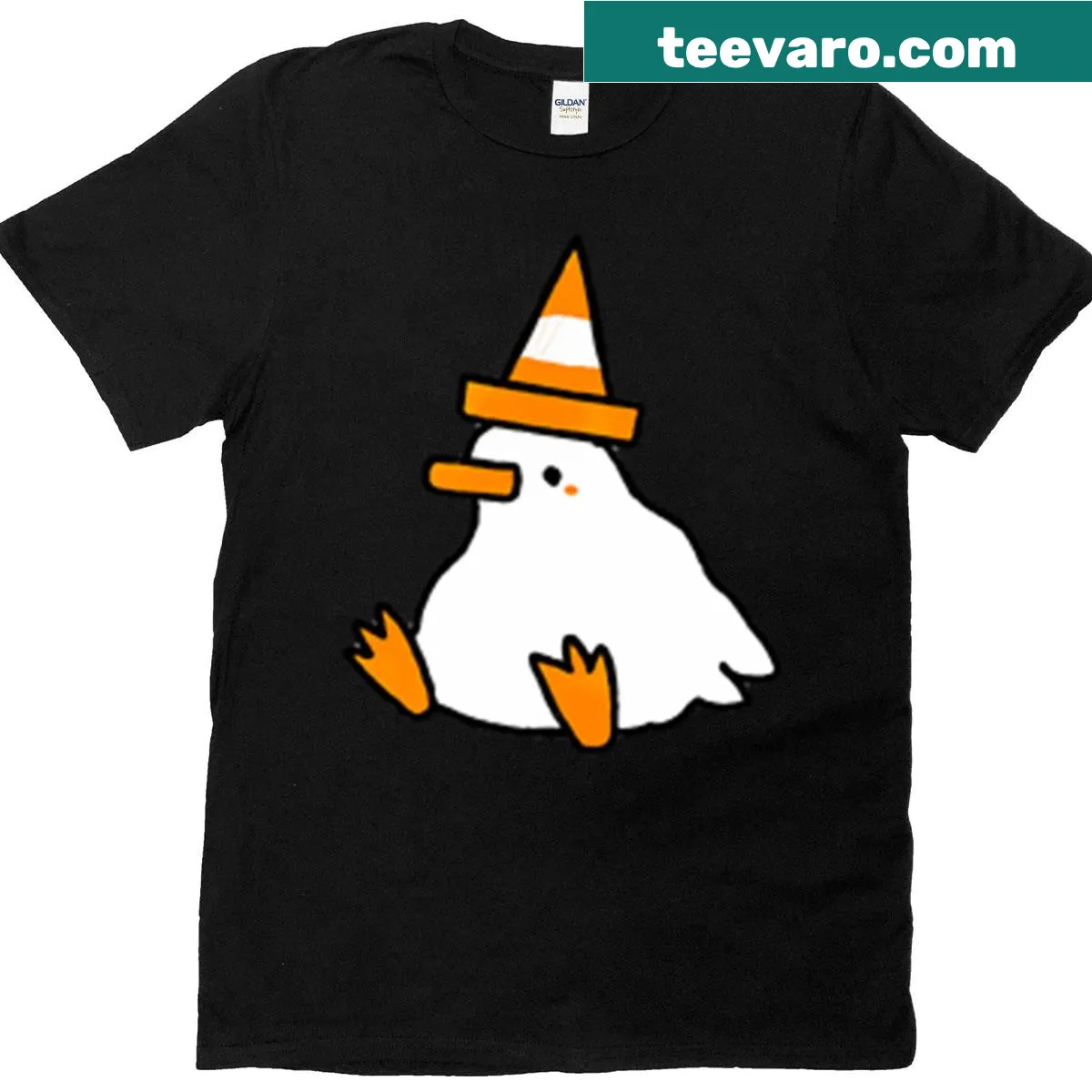 Traffic Cone Duck t-shirt featuring a duck on a traffic cone — on a men's t-shirt
