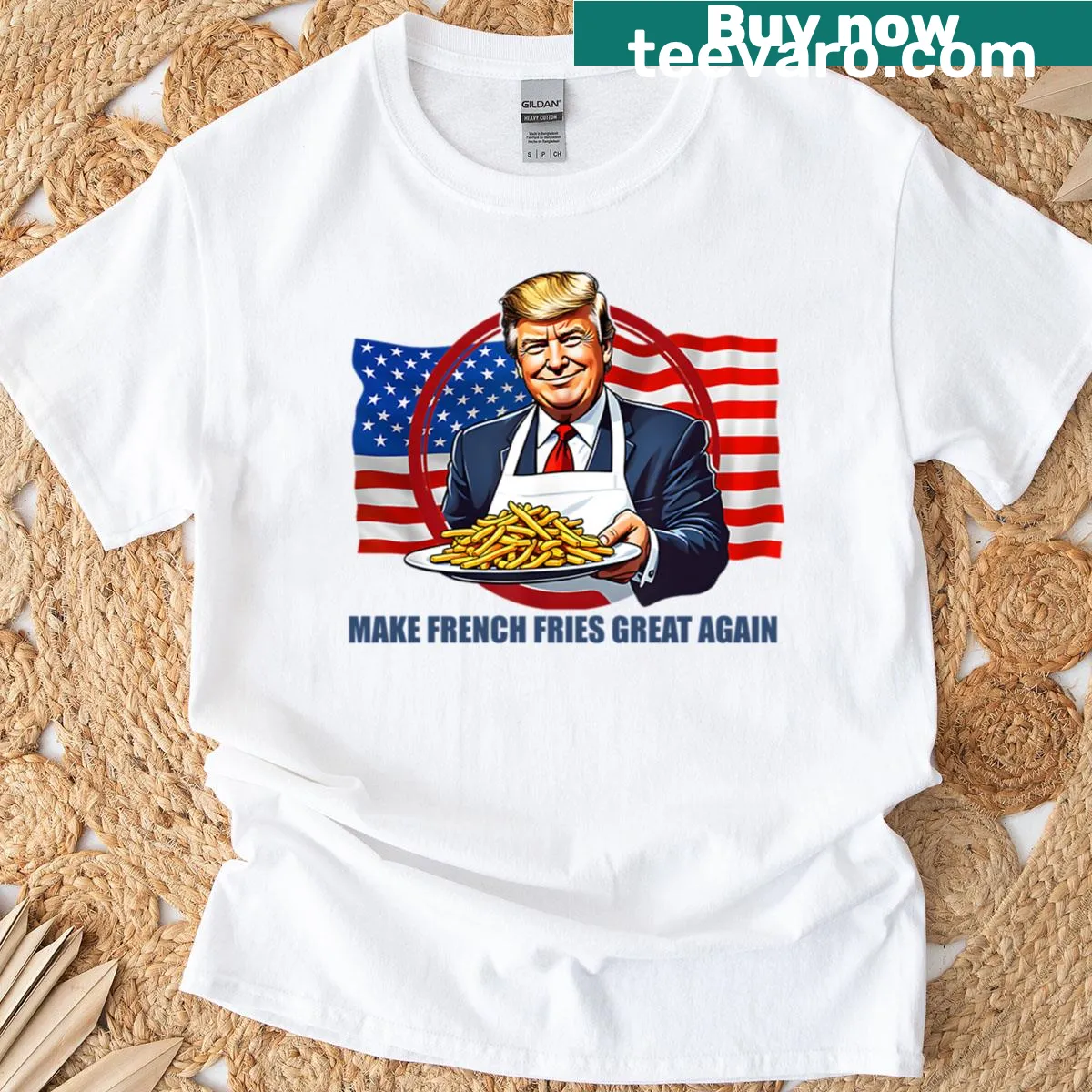 Funny Make French Fries Great Again graphic T-shirt — on a men's t-shirt