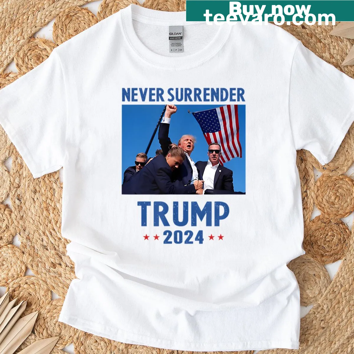 Political T-shirt with a fist-in-the-air design and 'Trump Speech Pennsylvania 2024' text — on a men's t-shirt