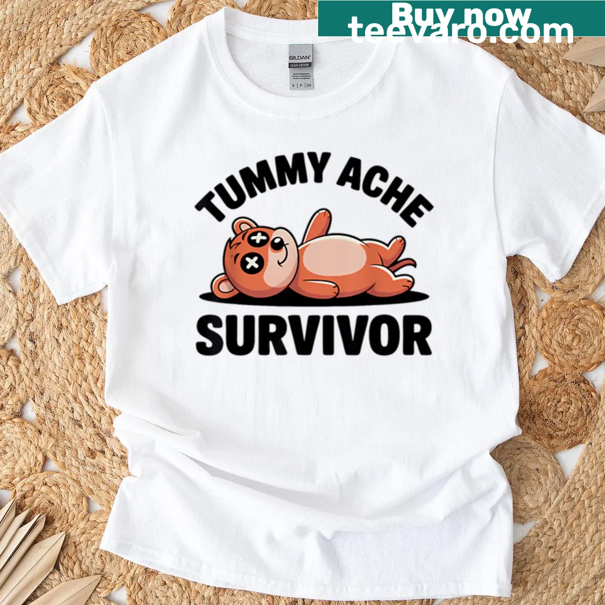 T-shirt with the phrase 'Tummy Ache Survivor' in playful typography — on a men's t-shirt