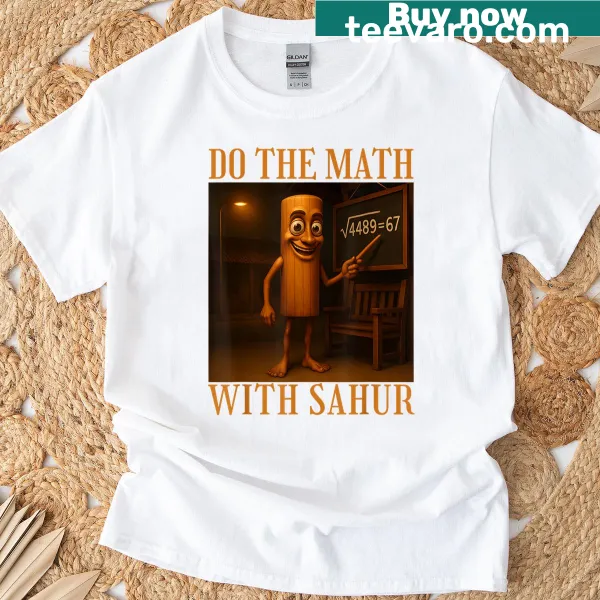 T-shirt featuring a math equation about the square root of 4489