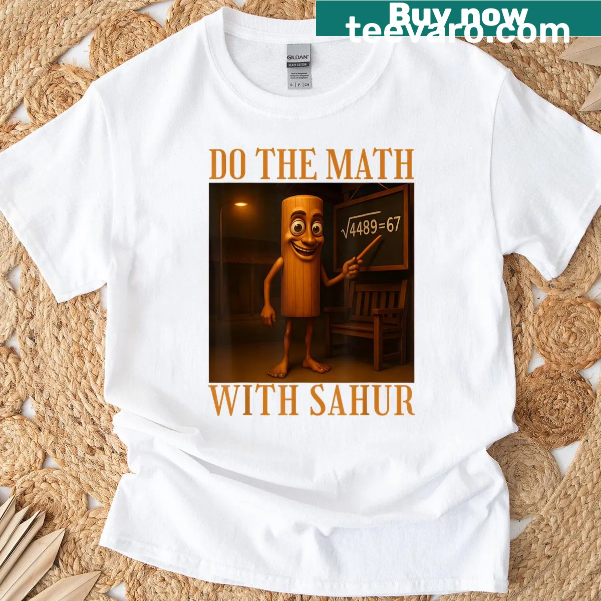 T-shirt featuring a math equation about the square root of 4489 — on a men's t-shirt