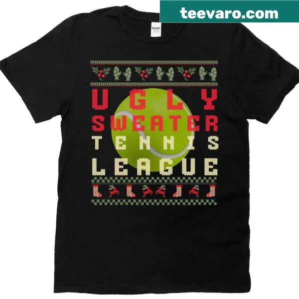 Funny Ugly Christmas tee featuring tennis-themed graphics