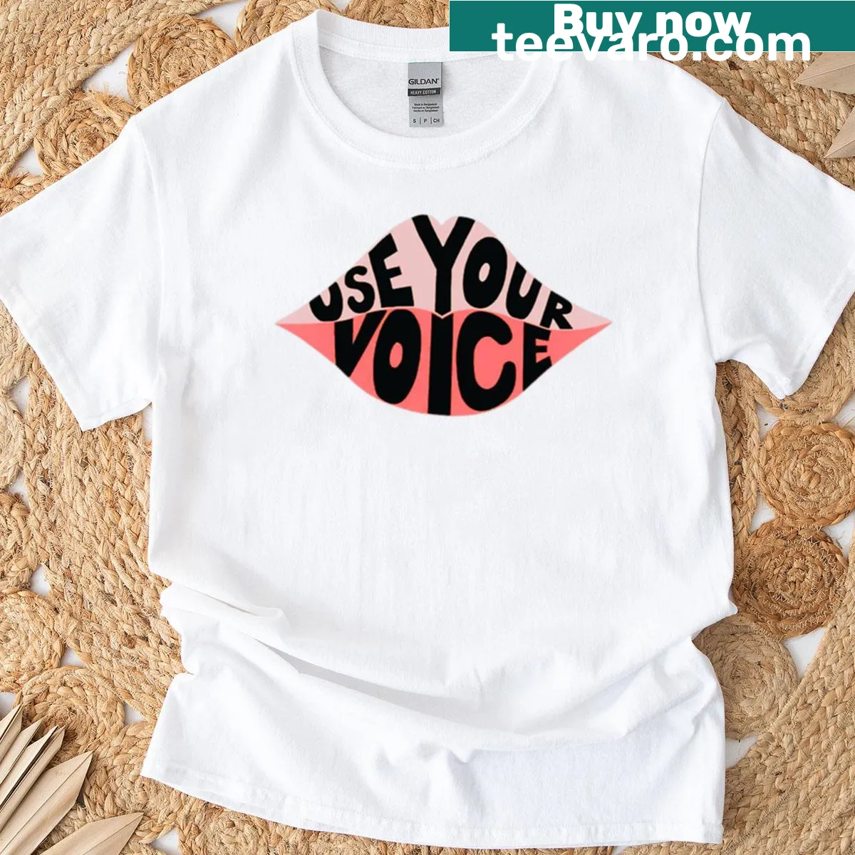 T-shirt featuring the phrase 'Use Your Voice' in strong typography — on a men's t-shirt