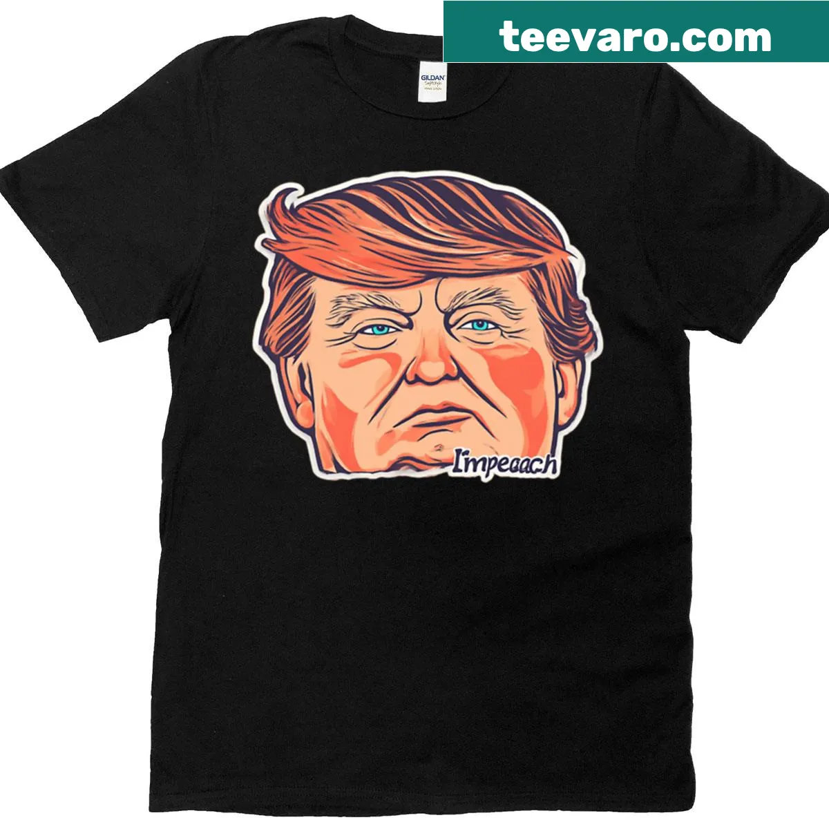 Edgy t-shirt with the phrase 'Village Idiot' and illustration of Donald Trump — on a men's t-shirt