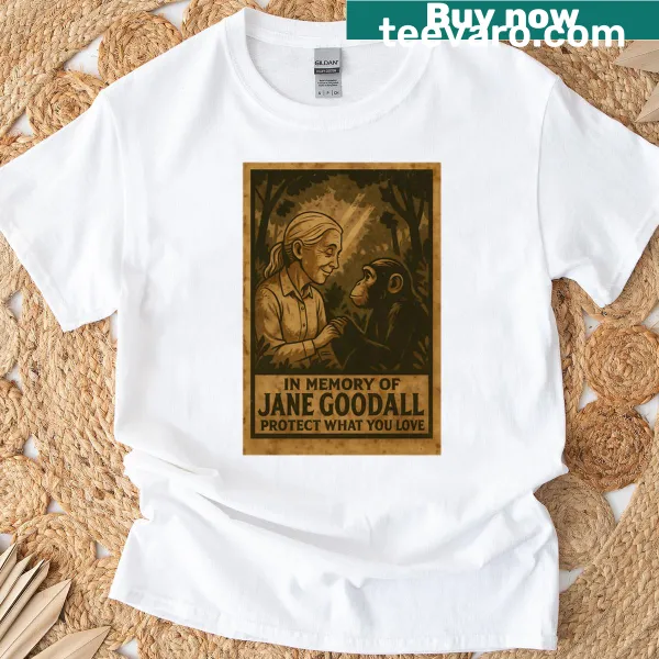 Vintage graphic honoring Jane Goodall on an oversized t-shirt
