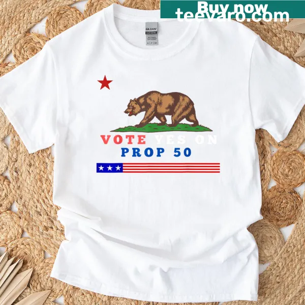 Vintage distressed t-shirt with Vote Yes On Prop 50 graphic.