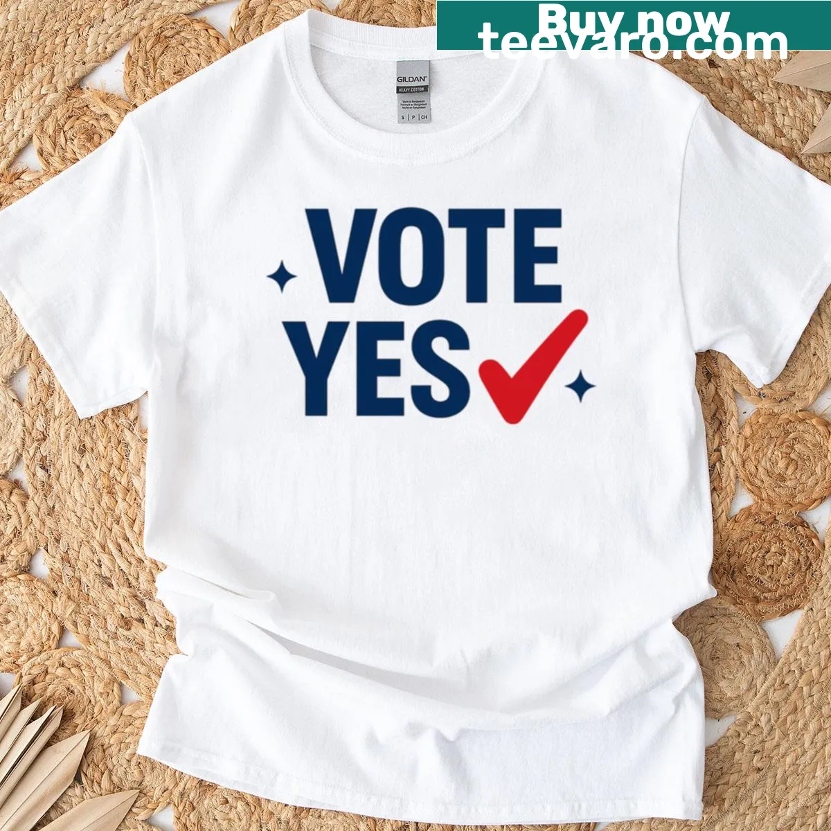 Bold checkmark graphic t-shirt for voting support. — on a men's t-shirt