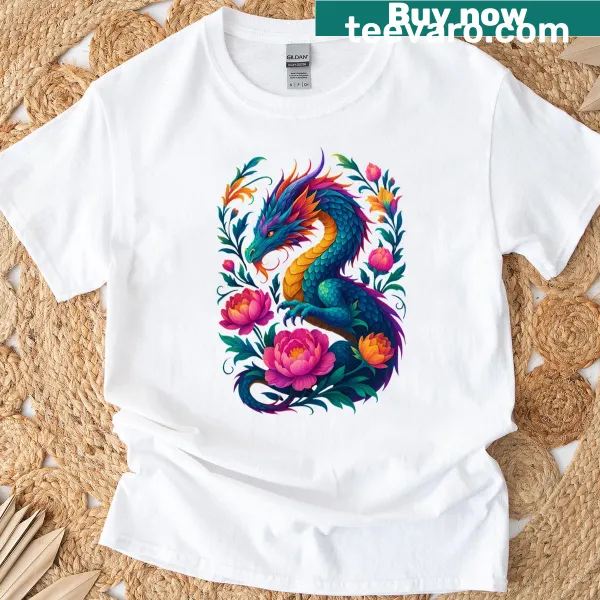 Watercolor t-shirt featuring a fire-breathing dragon design