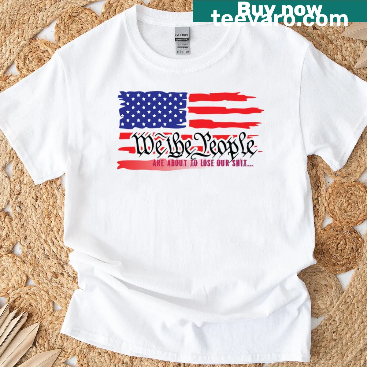 Patriotic t-shirt with 'We The People' graphic and flag design — on a men's t-shirt