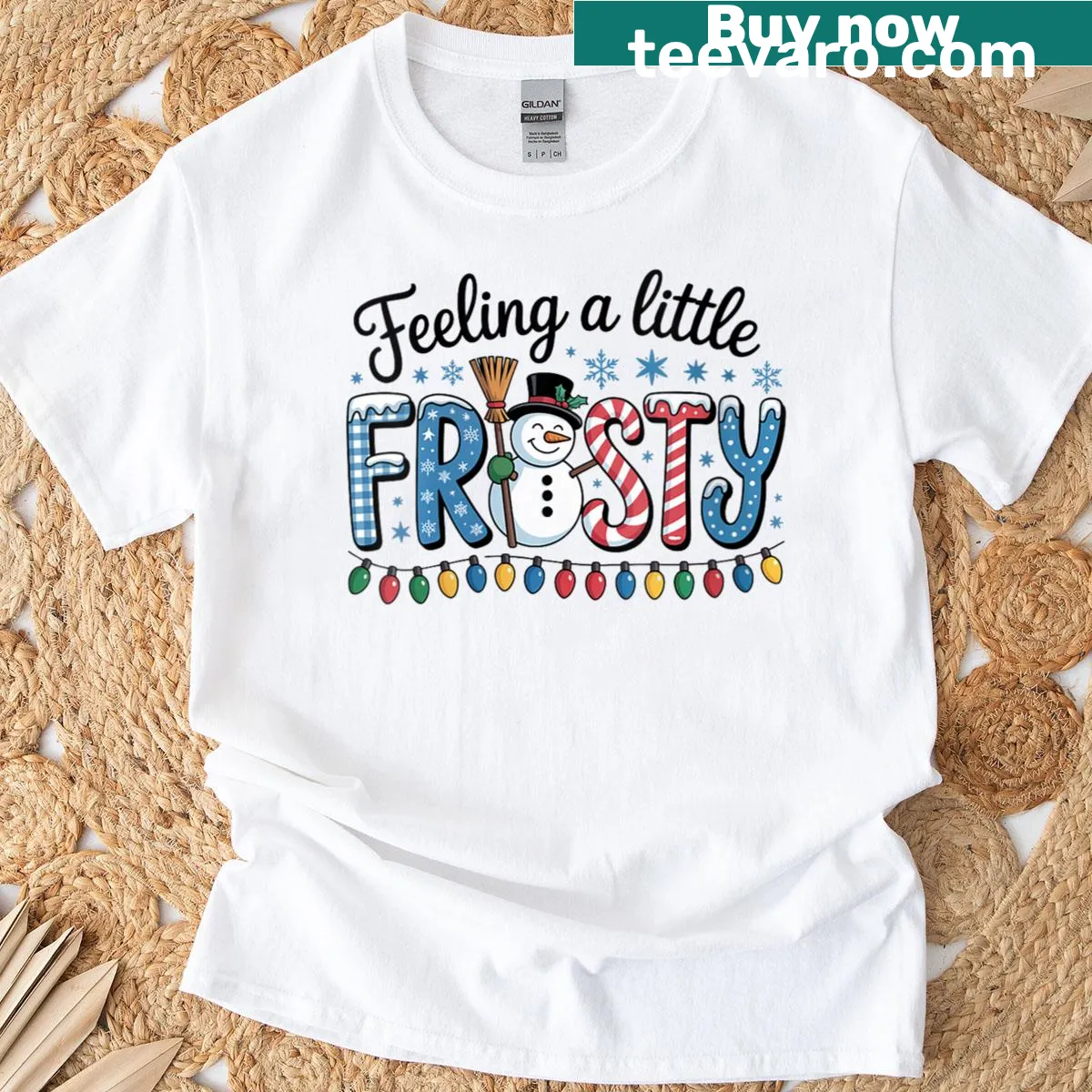 Charming T-shirt featuring a cute snowman illustration for winter — on a men's t-shirt