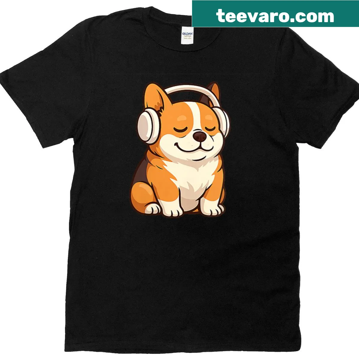 Illustration of a French Bulldog wearing headphones on a t-shirt — on a men's t-shirt