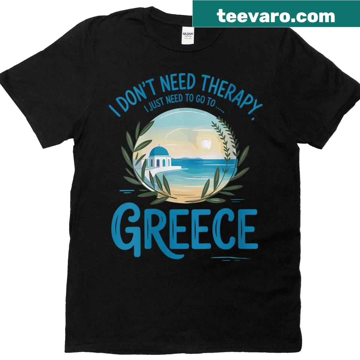 Playful travel-themed T-shirt with a Greece message — on a men's t-shirt