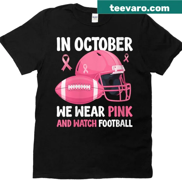 Pink breast cancer awareness T-shirt with football graphic and slogan