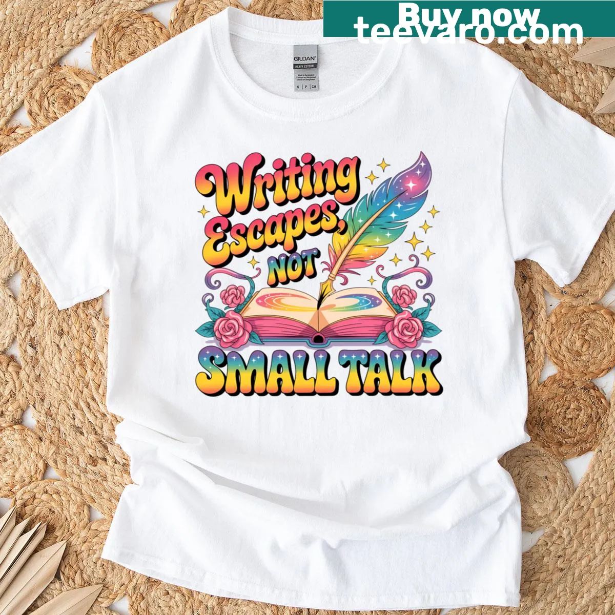 Witty T-shirt for writers about avoiding small talk — on a men's t-shirt