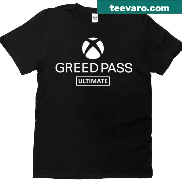 Retro Xbox Greed Pass Ultimate design on a white T-shirt