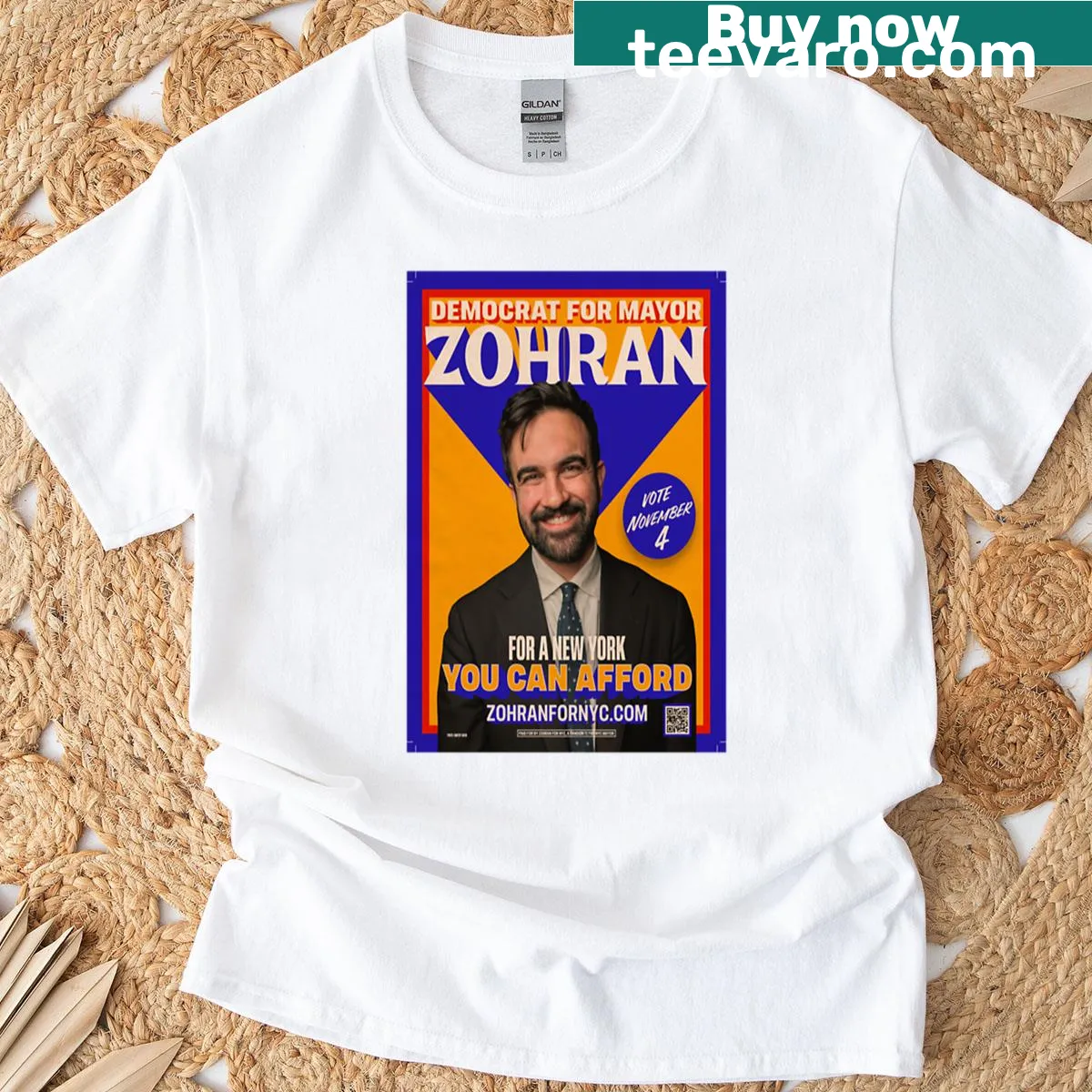 Retro campaign art print t-shirt supporting Zohran Mamdani for NYC Mayor 2025 — on a men's t-shirt