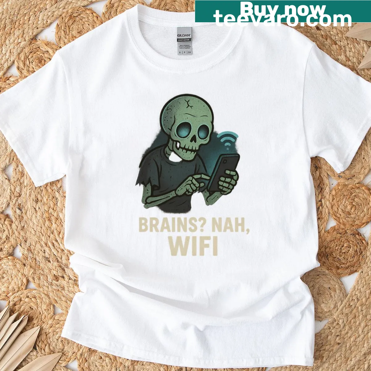 Funny Zombie Wifi Addict Halloween T-shirt design — on a men's t-shirt