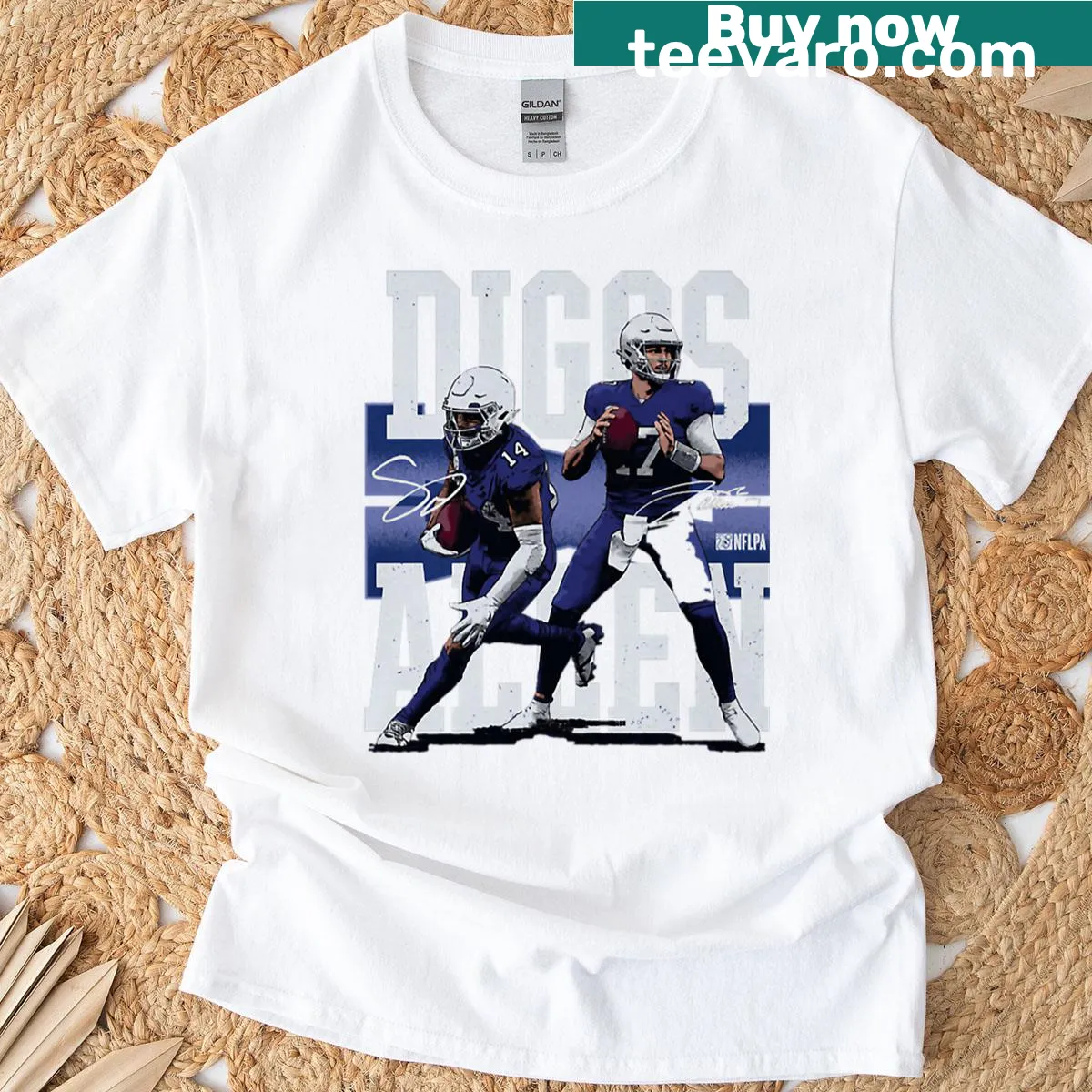 Quarterback sports t-shirt featuring the number 14 design — on a men's t-shirt