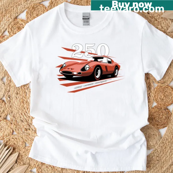 Vintage-style T-shirt featuring the iconic 250 GTO car design.