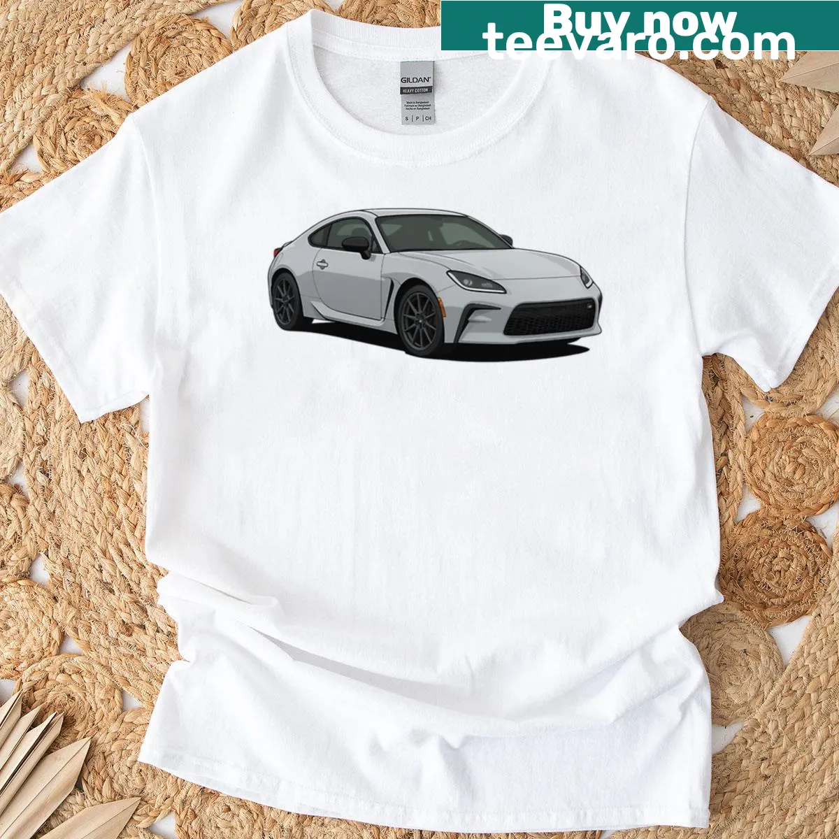 Illustrated JDM sports car T-shirt in silver design — on a men's t-shirt