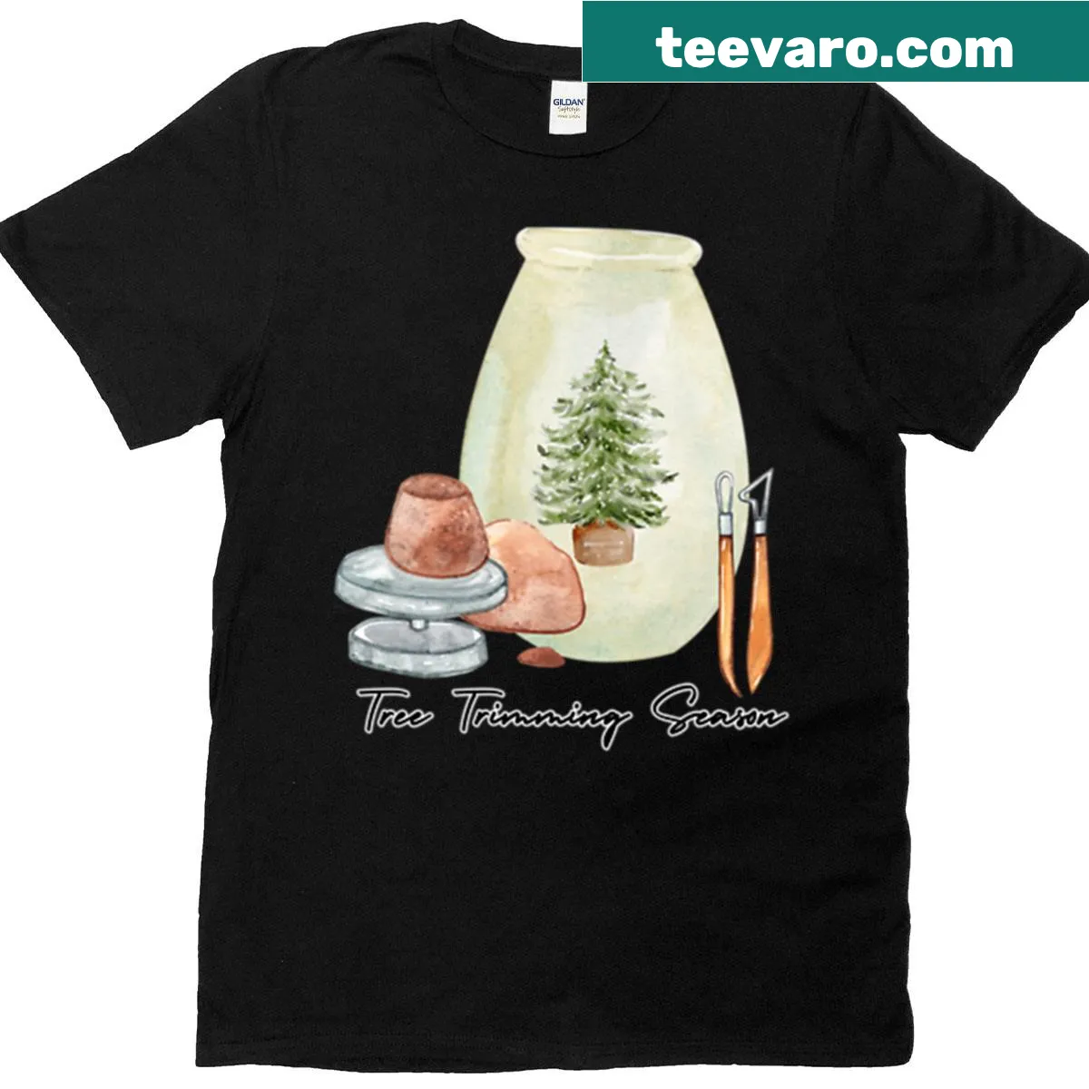 Whimsical Christmas t-shirt for ceramicists with festive design — on a men's t-shirt