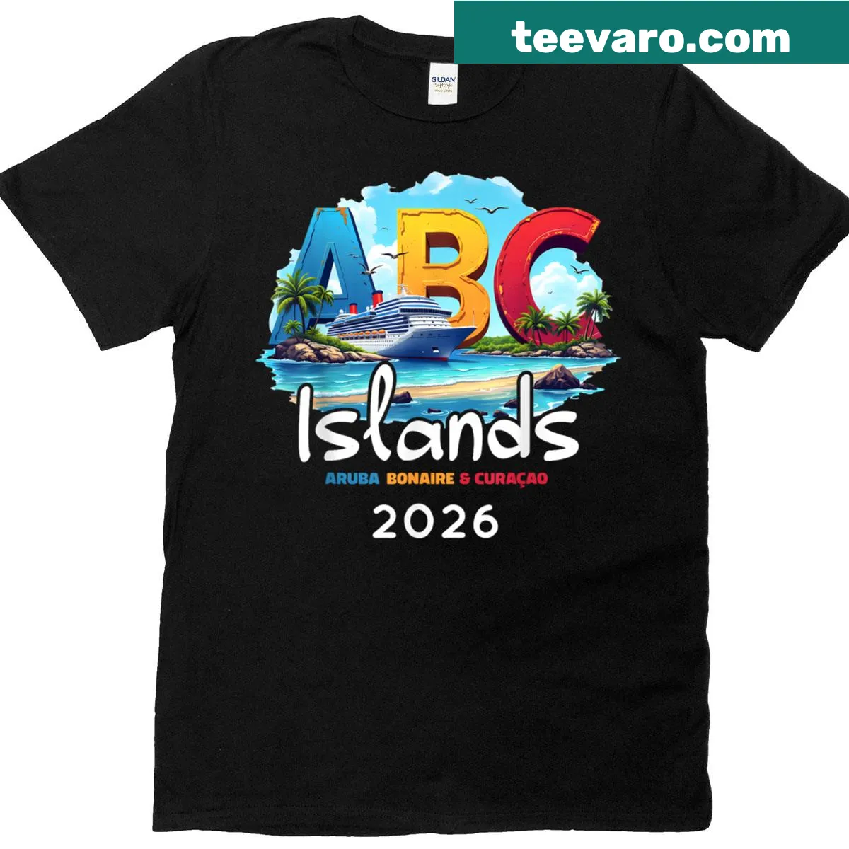 T-shirt featuring an illustration of the ABC Islands for vacation vibes — on a men's t-shirt