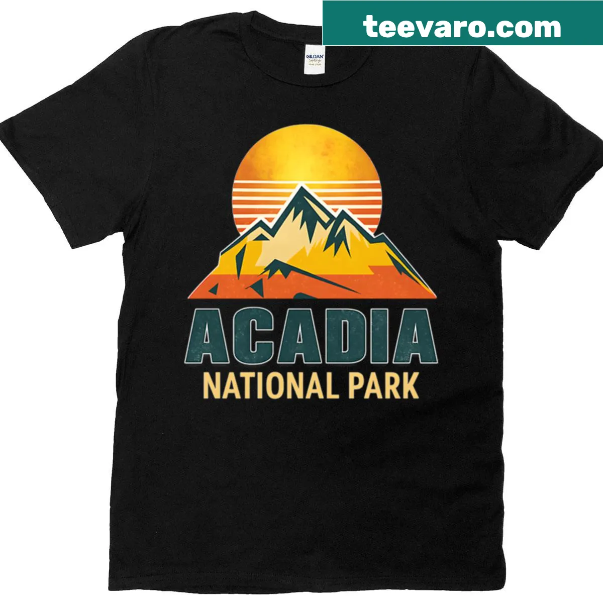 Vintage-style Acadia National Park T-shirt with mountain design — on a men's t-shirt