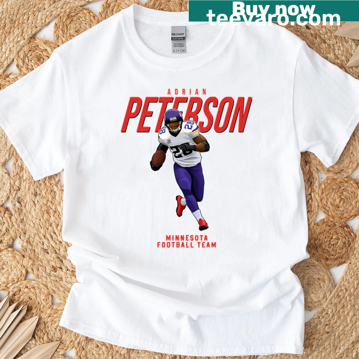 Adrian Peterson Minnesota football t-shirt with number 28 design — on a men's t-shirt