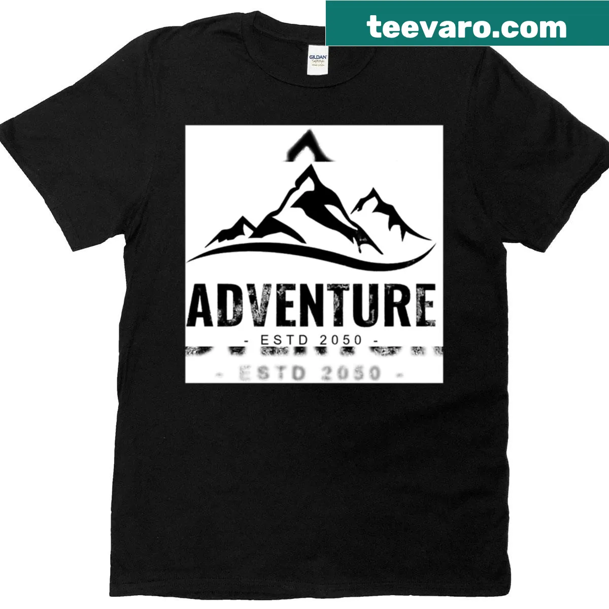 Distressed hiking T-shirt featuring a bold mountain explorer logo. — on a men's t-shirt