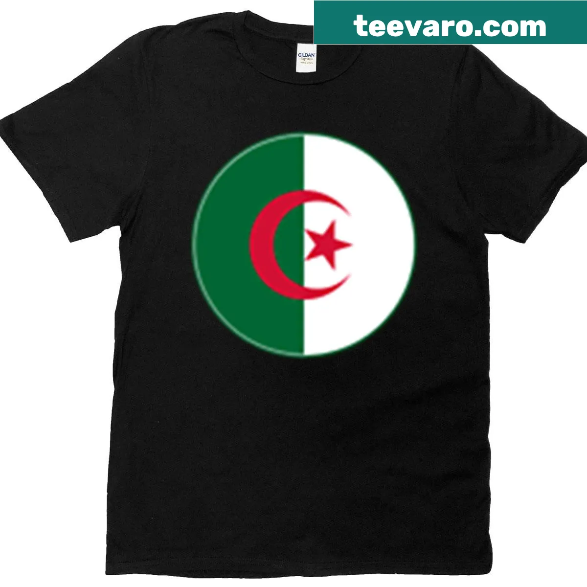 T-shirt featuring the Algerian flag, star, and crescent design — on a men's t-shirt