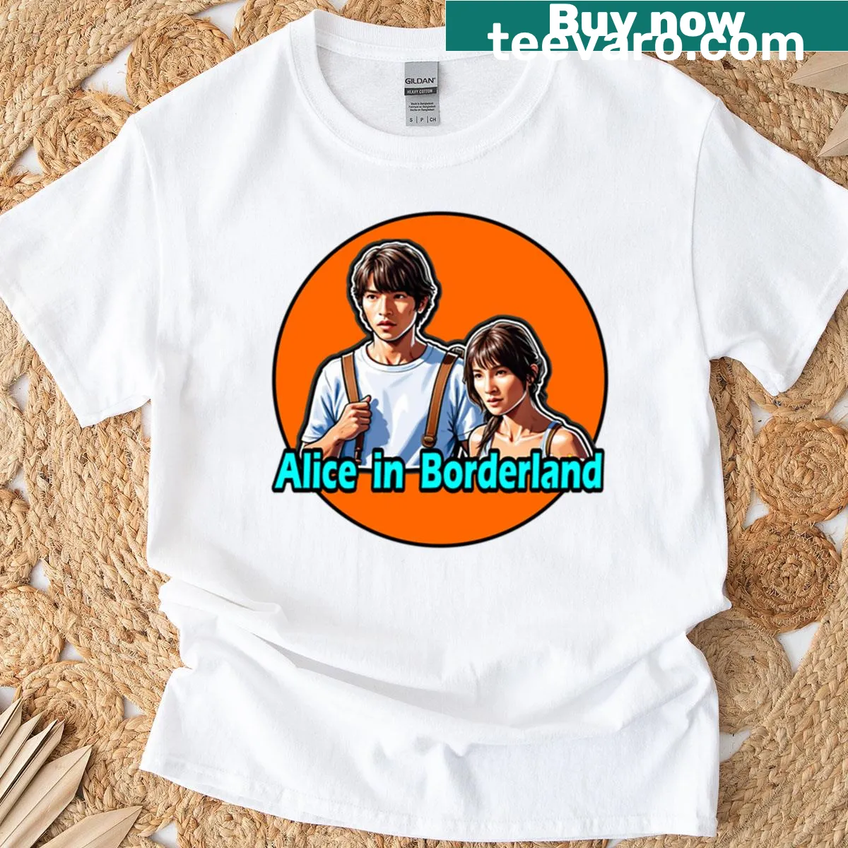 Illustrative T-shirt inspired by the series Alice In Borderland — on a men's t-shirt