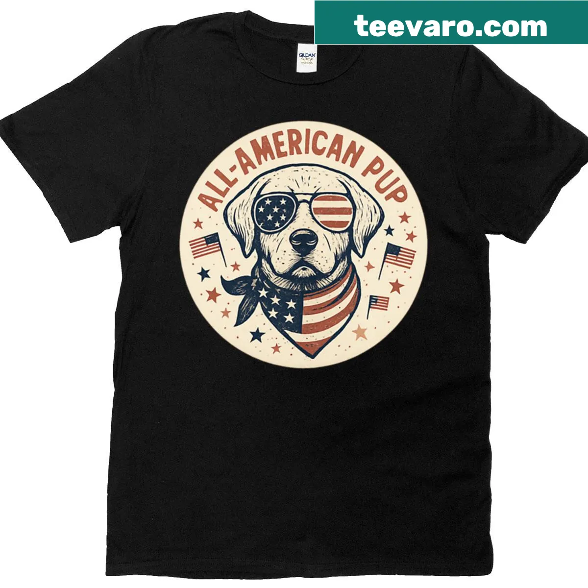 Patriotic dog illustration t-shirt for dog lovers — on a men's t-shirt