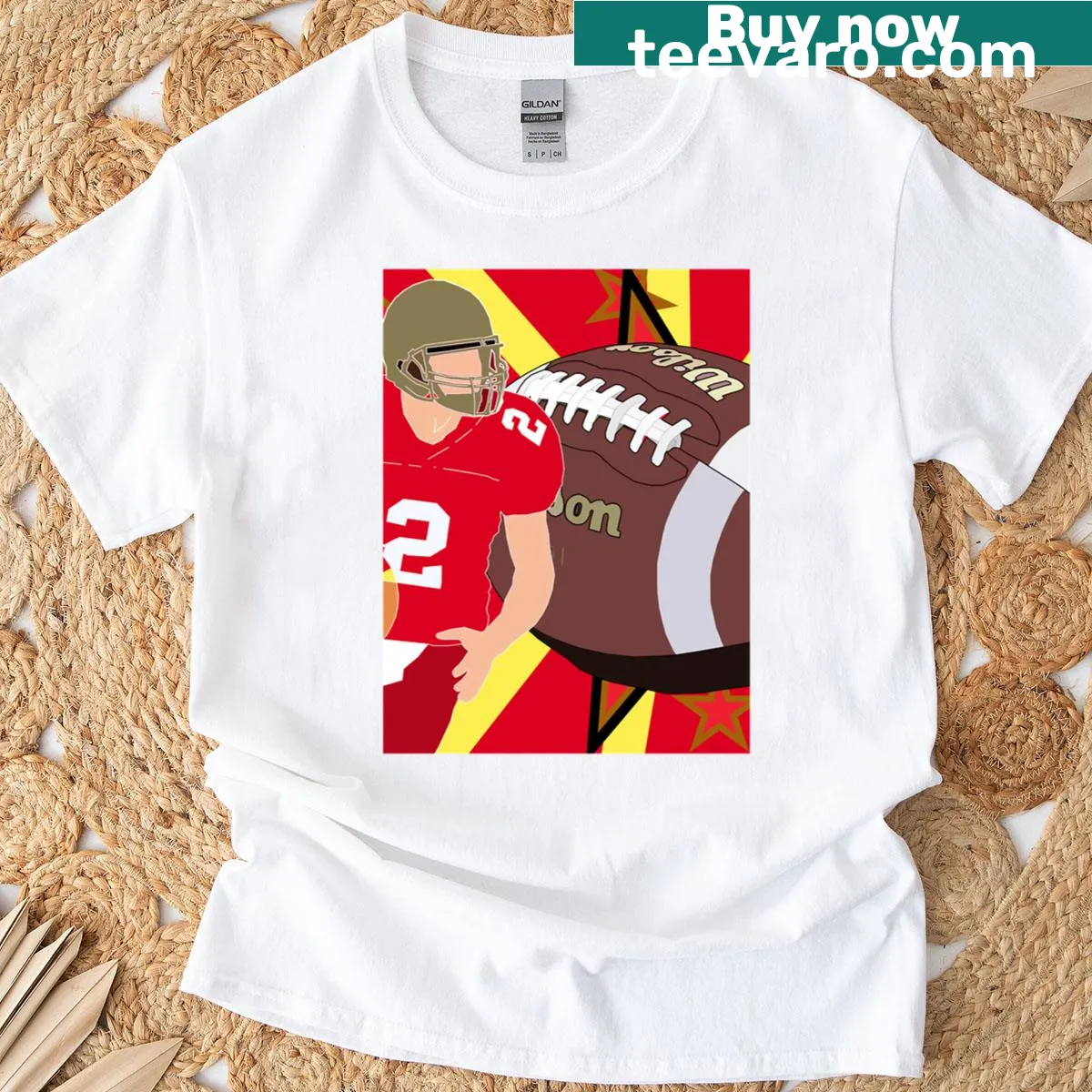 Typographic design T-shirt celebrating American football season — on a men's t-shirt
