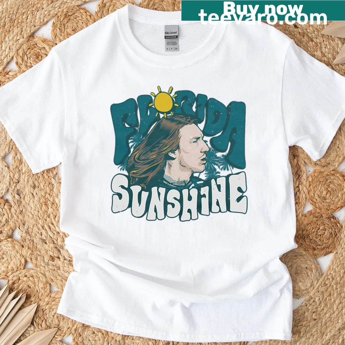T-shirt featuring American football quarterback with touchdown stats graphic — on a men's t-shirt