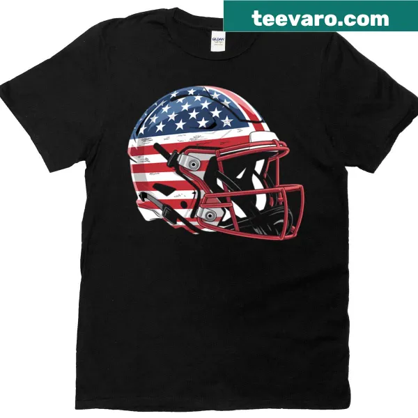 T-shirt featuring American flag and football graphic
