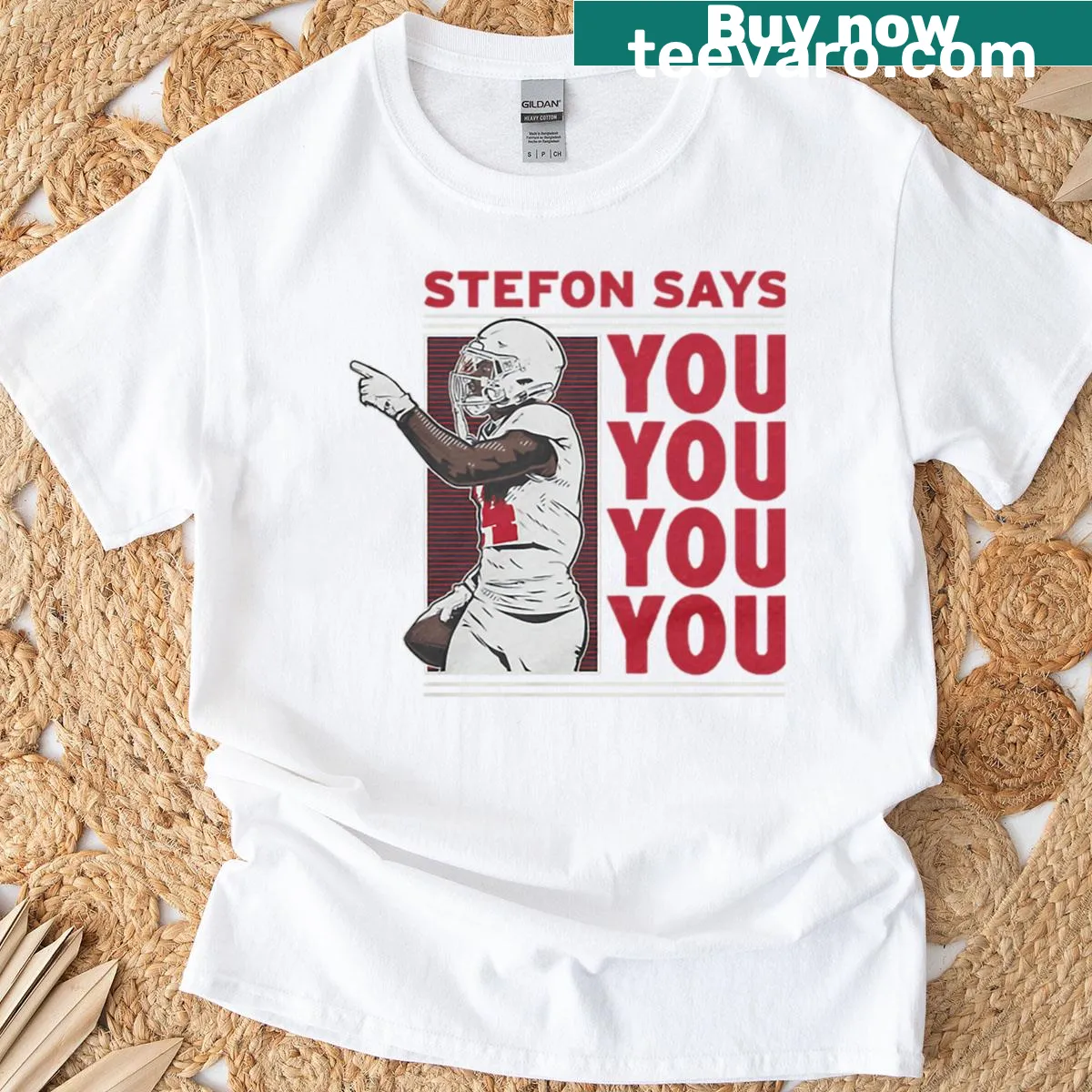 Vintage-style football t-shirt with number 14 and distressed graphics — on a men's t-shirt