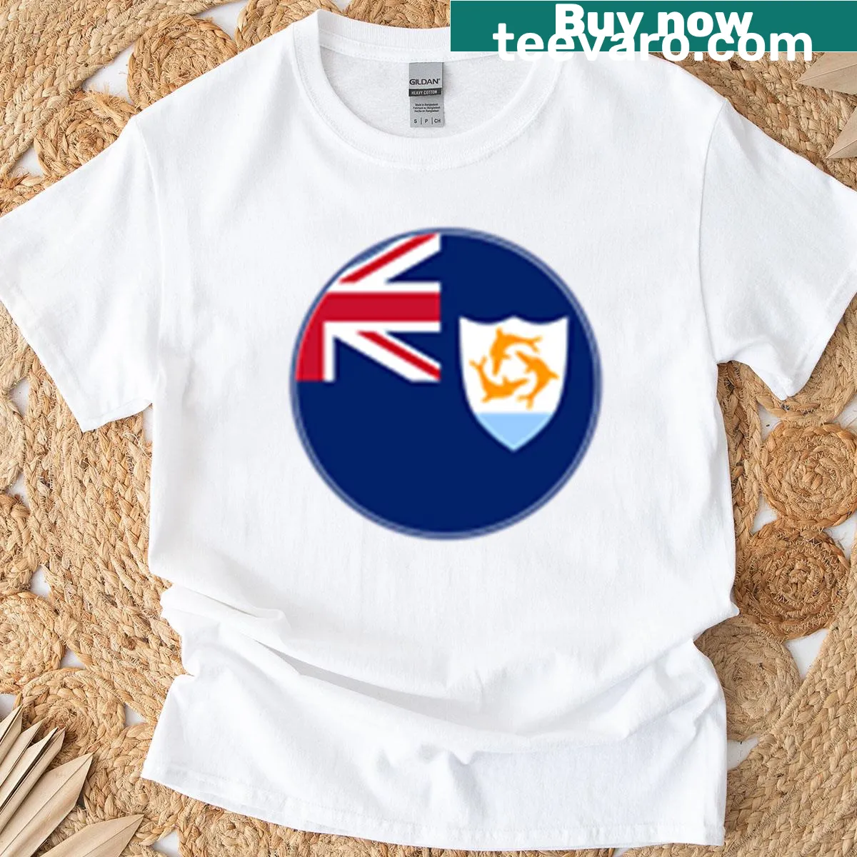 T-shirt featuring Anguilla flag and dolphins design — on a men's t-shirt