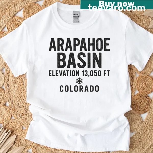 Vintage ski poster design of Arapahoe Basin on T-shirt.