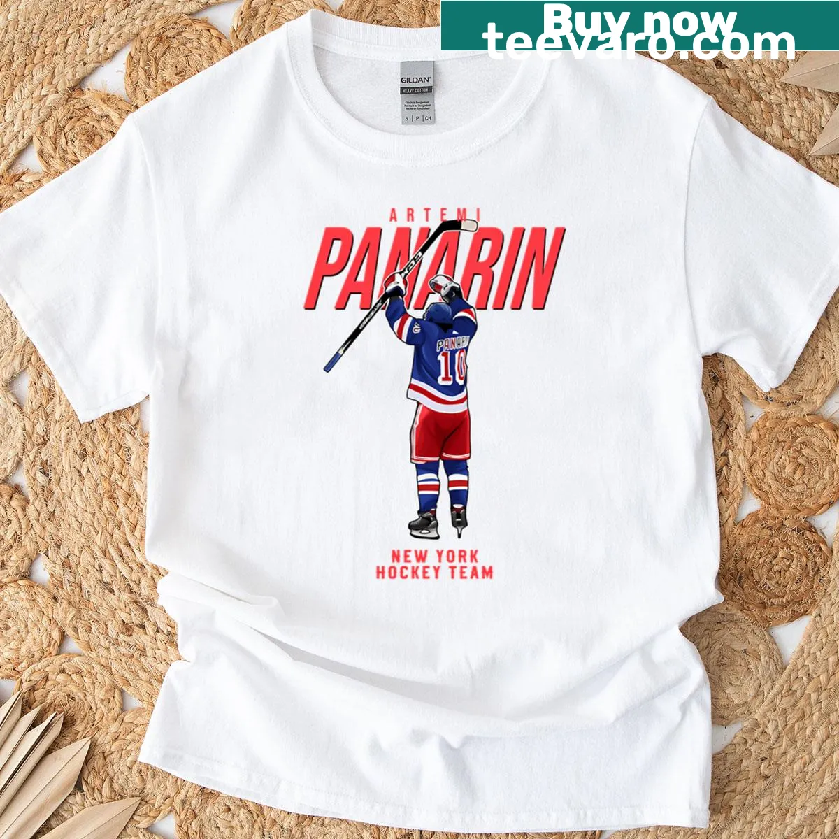 Graphic T-shirt featuring Artemi Panarin 10 and New York Hockey Team emblem — on a men's t-shirt