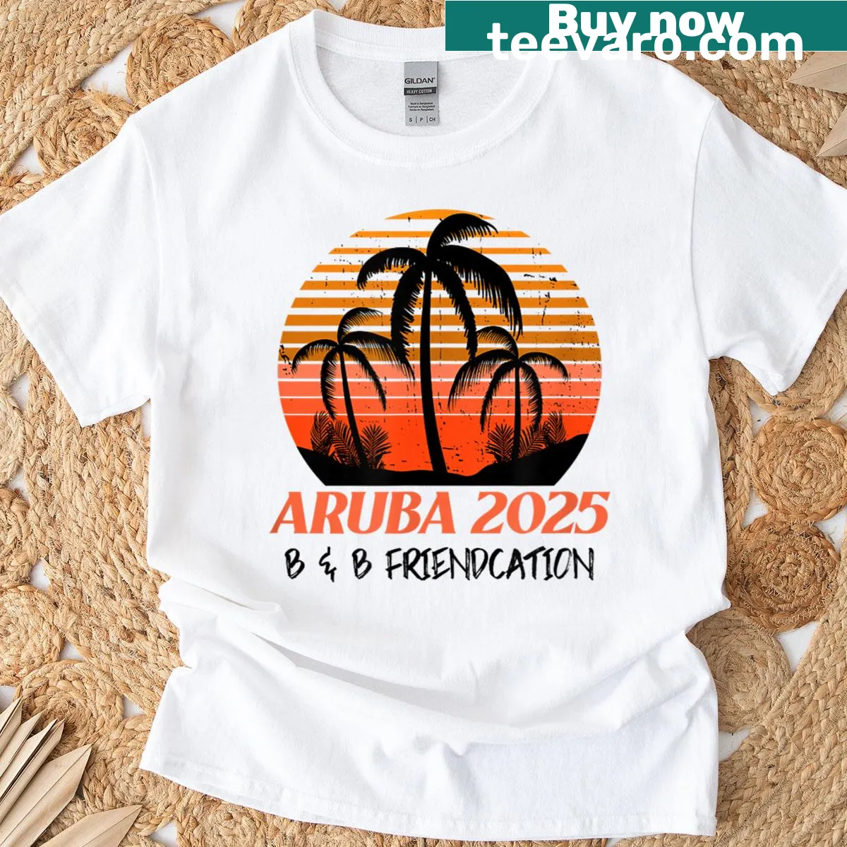 T-shirt with 'Aruba Friendcation' text in playful typography — on a men's t-shirt